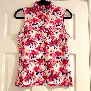 G/Fore Pink Floral Sleeveless Polo, Size Small